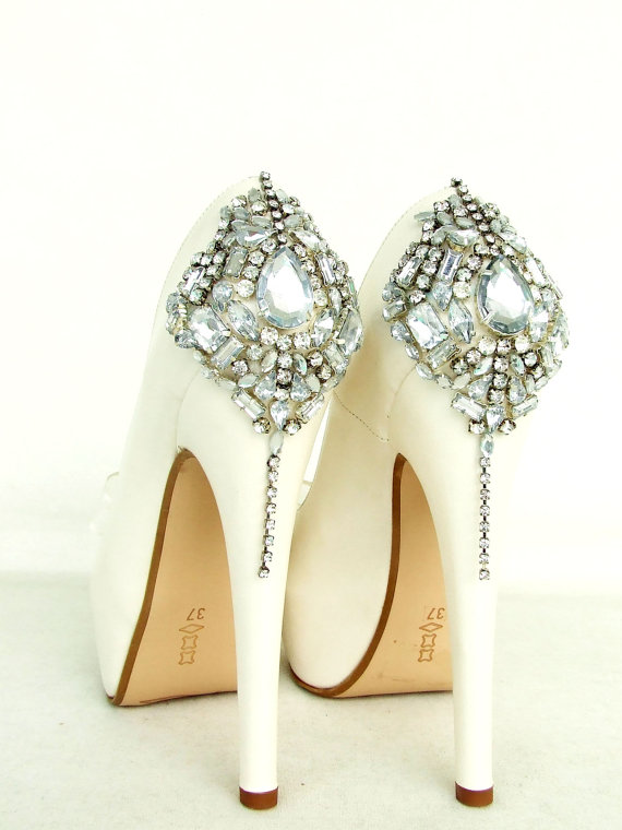 زفاف - Cinderella's Dream Shoes - Swarovski Wedding Shoes - Silver Bling Ivory Bridal Shoes