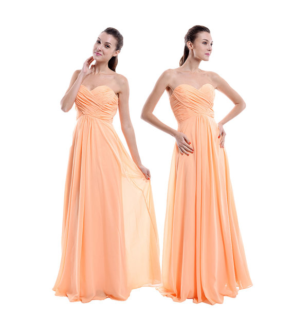 Hochzeit - Peach Bridesmaid Dress, Empire Sweetheart Long Chiffon Bridesmaid Dress