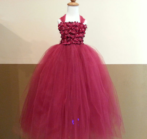 زفاف - Burgundy Flower Girl Dress/ Junior bridesmaids dress/ Flower girl pixie tutu dress/ Rhinestone tulle dress