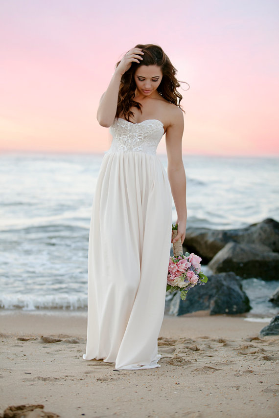 زفاف - Bohemian Wedding Gown Beaded Sequin Long Strapless Wedding Dress- Verona-sample sale ready to ship