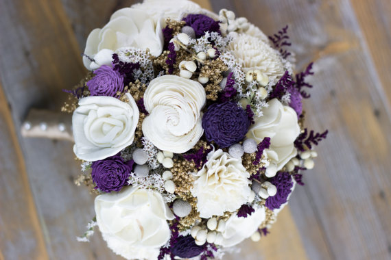 Hochzeit - Purple, Lavender , Ivory, Winter Bouquet, Sola Flower Bridal Bouquet, Alternative bridal Bouquet, Keepsake Bouquet, Wedding Flowers