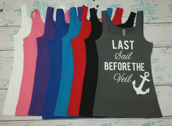Wedding - 6 Last Sail Before the Veil Jersey Tank Top. Sizes S-2XL. Bachelorette Party Tank Top Shirts. Bridesmaids tanks with anchors
