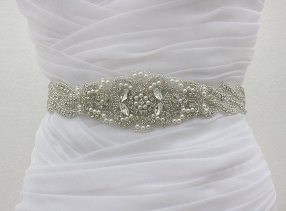 Wedding - VERONICA - Bridal Beaded Belt, Wedding Rhinestone Sash, Bridal Crystal Belts, Pearl Sashes