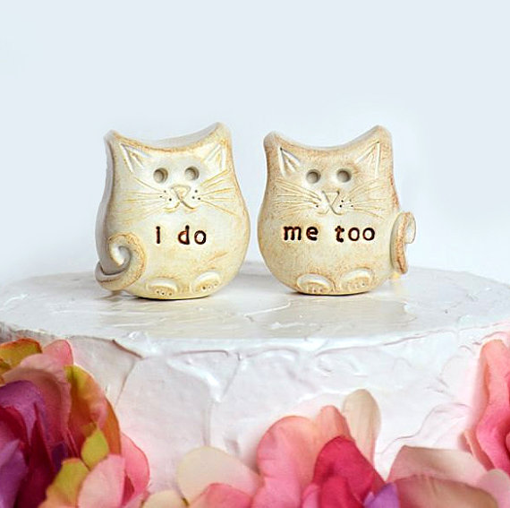 Mariage - Wedding cake topper...cats in love... i do, me too