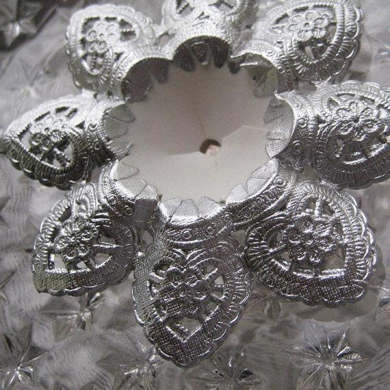 Wedding - 3 Made In Germany Fancy Silver Paper Lace Wedding Bouquet Holders
