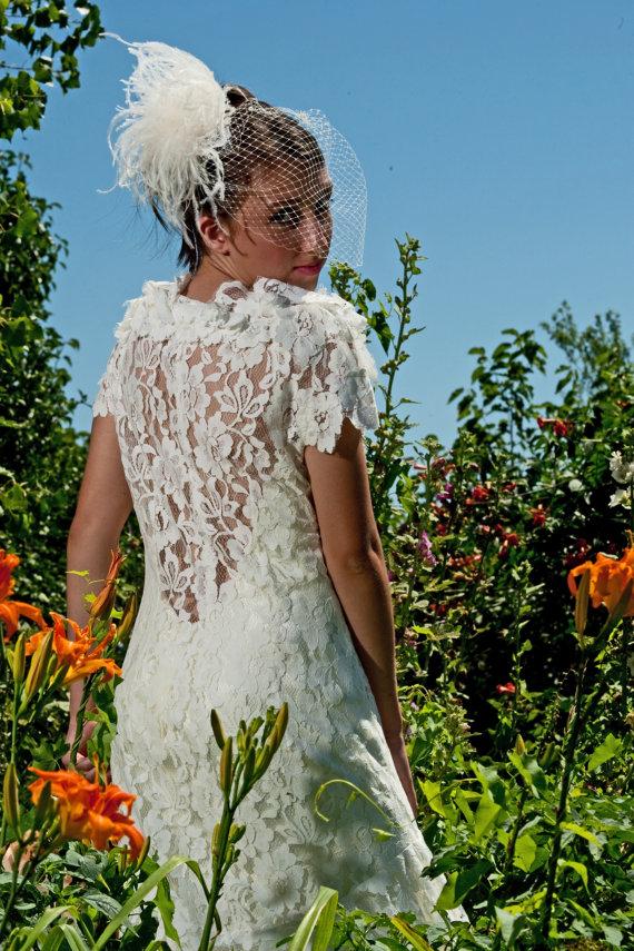 زفاف - 1930s wedding Vintage Lace Wedding dress coat with satin  backless gown vintage inspired original design