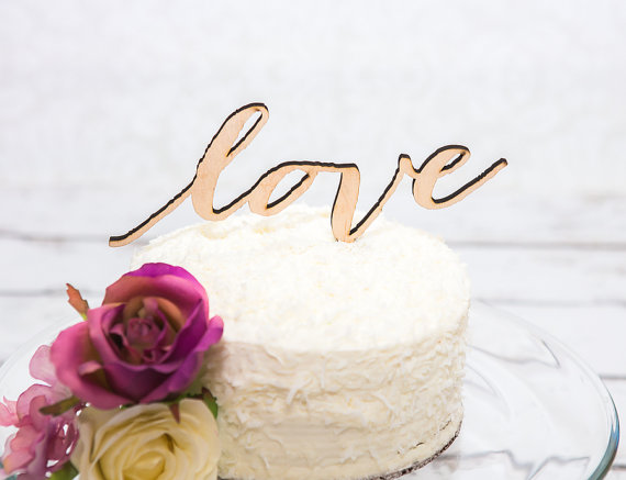 Mariage - Love Cake Topper, Rustic Wedding Cake Topper in Wood or Glitter, Hipster Chic Cake Topper (Item - CLH900)