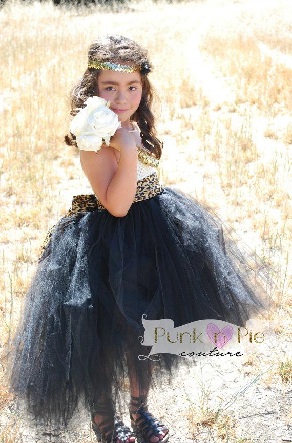 Mariage - Flower Girl Dress with Leopard Sash Black and Cream