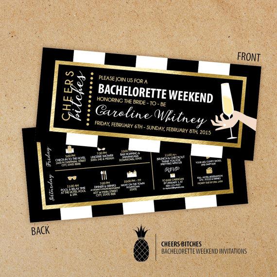 Wedding - Cheers Bitches (or Ladies) Bachelorette Weekend Timeline Invitations