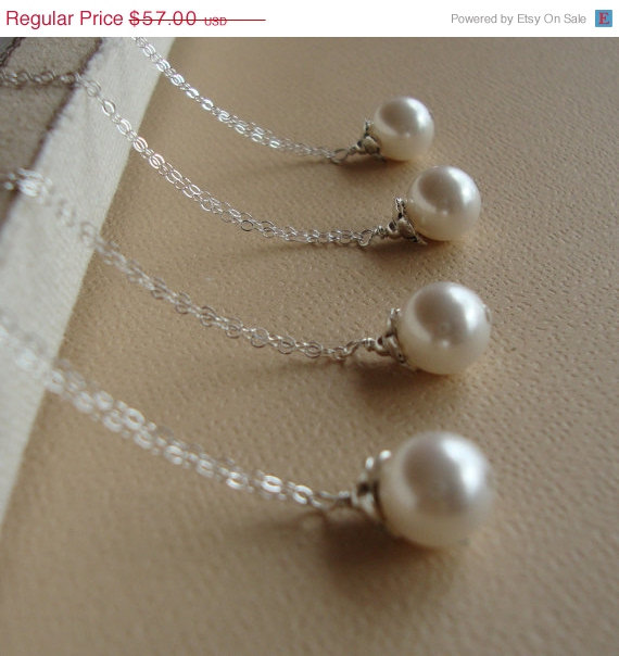 زفاف - ON SALE Three (3) Pearl Drop Bridal Necklaces SET  Sterling Silver,  Bridesmaids, Bridal Party, Wedding Jewelry