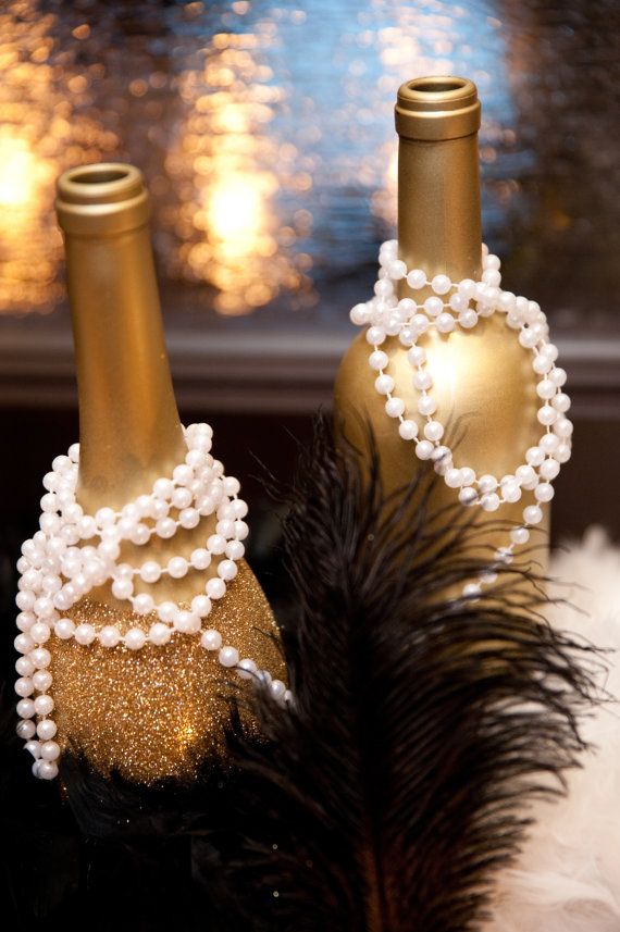 زفاف - Art Deco - Roaring Twenties - Vintage - Great Gatsby Wedding - Gold Glittered Wine Bottles Wow Your Guests W/these Embellished Bottles [5]