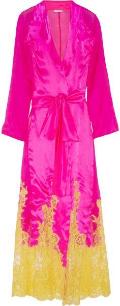 زفاف - Pink Bling Bling Love Lace-Trimmed Silk Robe