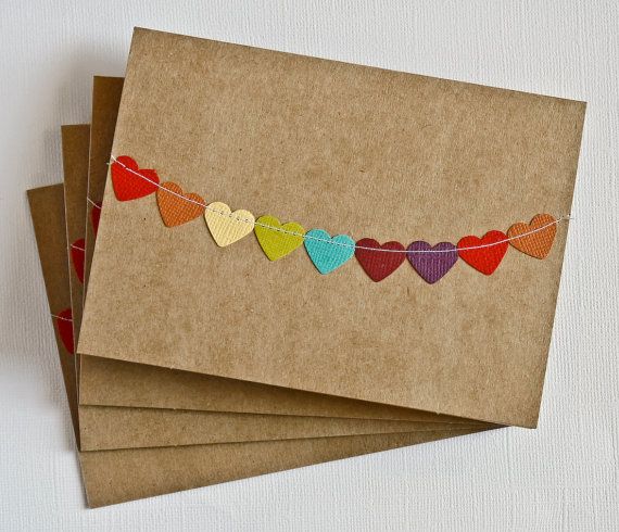 Свадьба - Thank You Cards Wedding Stationery With Heart Rainbow Bunting Flag