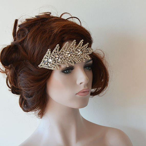 Wedding - Rhinestones Leaf Headband, Bridal Headband, Wedding Headband, Wedding Hair Accessory, Bridal Hair Accessories