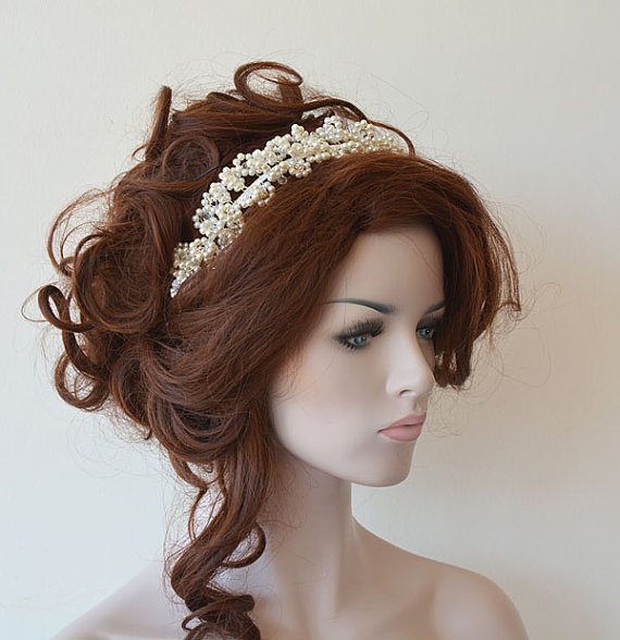 زفاف - Marriage Bridal Hair Crown, Wedding Ivory Pearl Tiara, Wedding Headband, Wedding Crown, Bridal Hair Accessory, Wedding hair Accessory
