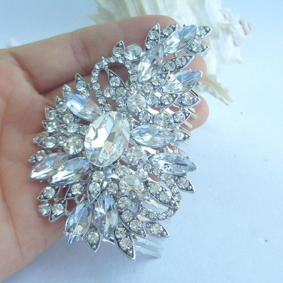 Mariage - Vintage Style Wedding Hair Comb, Bridal Hair Accessories, Rhinestone Crystal Flower Bridal Hair Comb, Bridesmaid Jewelry - HSE04080C1