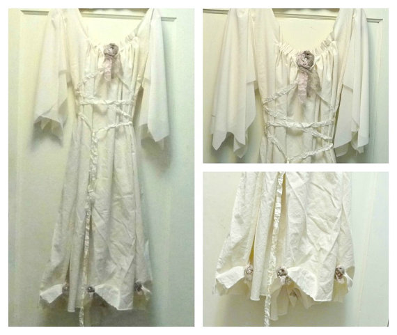 Wedding - Wedding Corset Dress With Flutter Sleeves Cottage Gown Custom Birdcage Rose Hem Mid-calf Length Womens