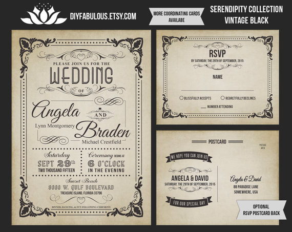 Свадьба - NEW SERENDIPITY COLLECTION  Vintage Wedding Invitation Printable Rustic Wedding Invitation Suite Shabby Chic Wedding Invitation Suite