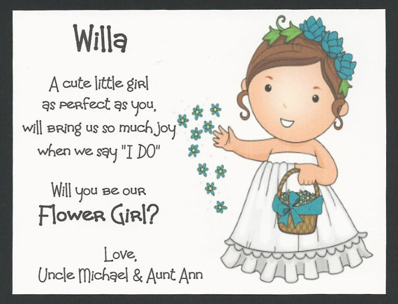 Wedding - BRUNETTE Willa - Will you be my Flower Girl Flat card - Personalized custom