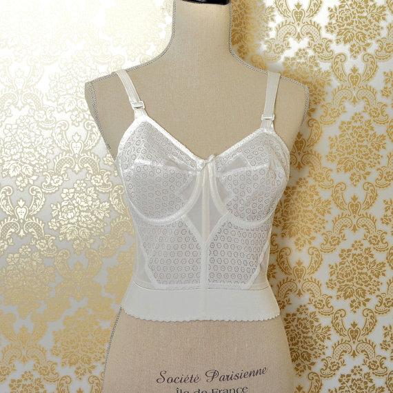 Wedding - Vintage White Bustier - 60s Lacy White Bustier Corset - Sexy Lacy Vintage Lingerie Bustier - Sheer Daisy Corset Bustier Mid Century 34C