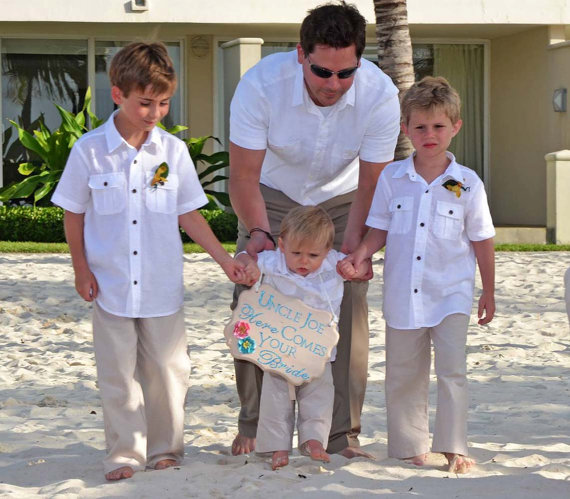 Ring Bearer Clothes Child Drawstring Linen Pants Beach Wedding