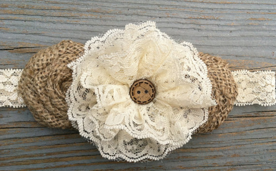 Mariage - Cream Flower Girl Headband Rustic Headband/Country Wedding/Shabby Chic Headband/Rustic Wedding/Shabby Chic Flower Girl