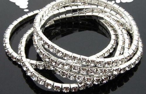 زفاف - set of 12 x silver 1/2/3 /4 lines stretch elasic silver tone rhinestone crystal bracelet for bridemaids , napkin holder , wedding accessory