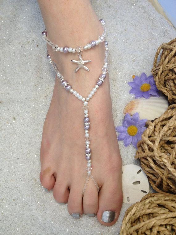 Mariage - Beach Wedding Shoes starfish -  pearl foot jewelry, You CUSTOMIZE anklet toe ring, bridal barefoot sandal, YOU CUSTOMIZEyou customize