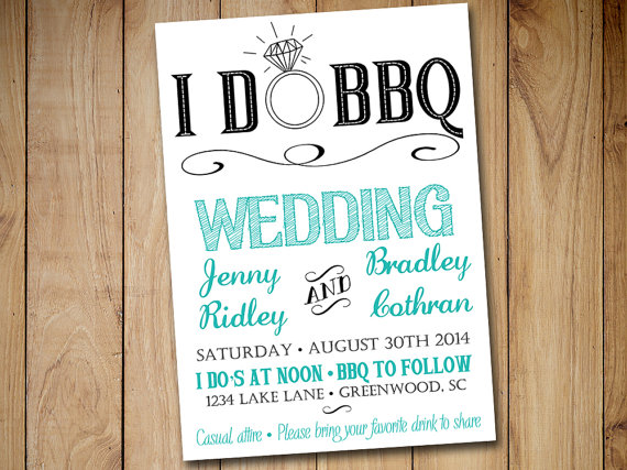 Hochzeit - I DO BBQ Wedding Invitation Template Download - Blue Teal Black 5x7 Wedding Printable - Rustic Wedding Download
