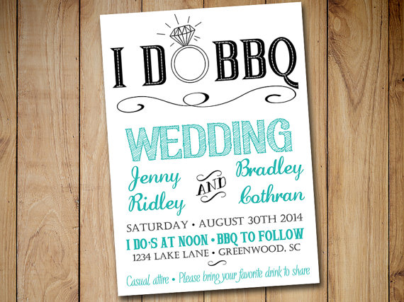 Mariage - I DO BBQ Wedding Invitation Template Download - Blue Teal Black 5x7 Wedding Printable - Rustic Wedding Download