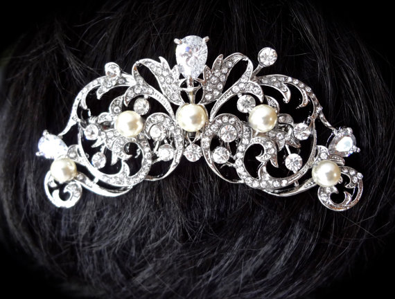 Wedding - Brides hair comb ~ Teardrop rhinestone hair accessories ~ Crystal ~ Hair comb ~ Swarovski pearls ~ Hair Jewelry ~ Wedding accessories