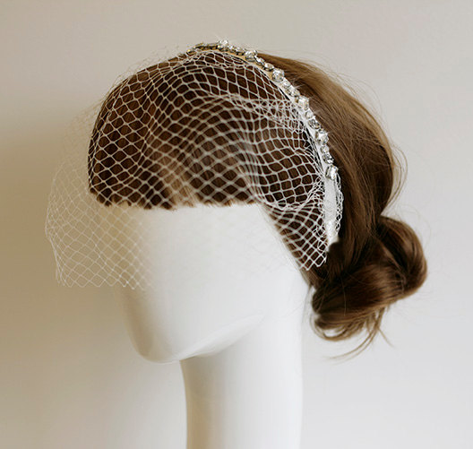 زفاف - SALE ~ Birdcage Veil Rhinestone Headband, Bridal headpiece, Wedding Headband, Veil, Wedding Hair Accessory