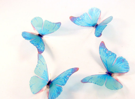 Wedding - 50 Sky Blue Stick on Butterflies, Wedding Cake Toppers, Butterfly Cake Decorations UNGLITTERED