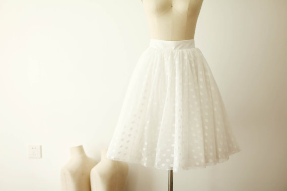 زفاف - Polka Dots Ivory Tulle Skirt Adult Women Short Skirt Bridesmaid Skirt TUTU Tulle Skirt