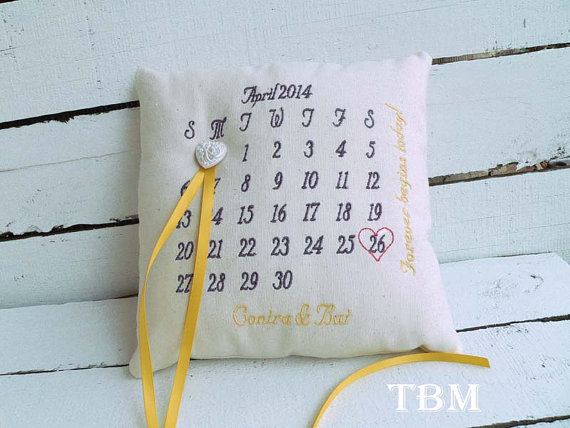 Wedding - Keepsake Custom Calendar Ring Bearer Pillow - Choose Your Own Color Combinations