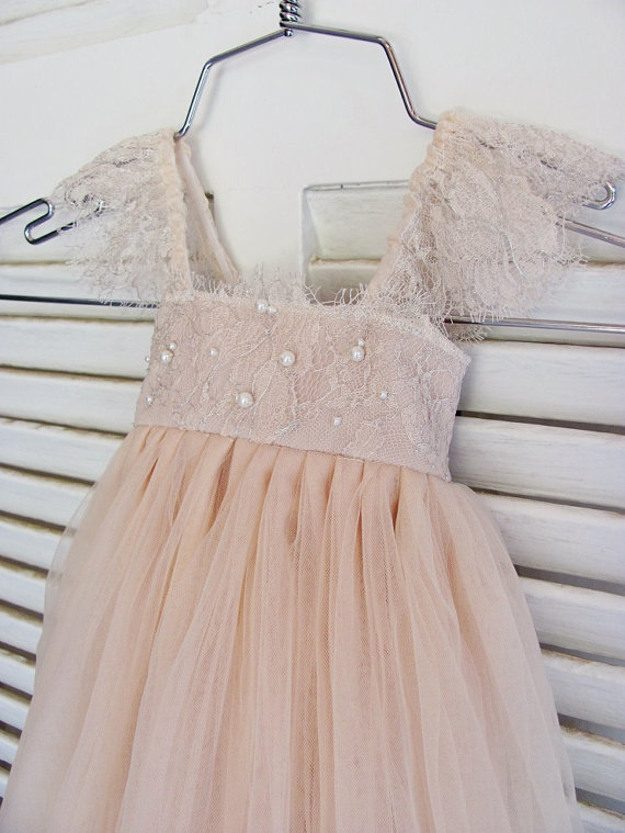 زفاف - Ballade del Vientre Solstiss lace and silk tulle vintage blush dress for baby girl Flower girl dress blush princess dress tutu dress