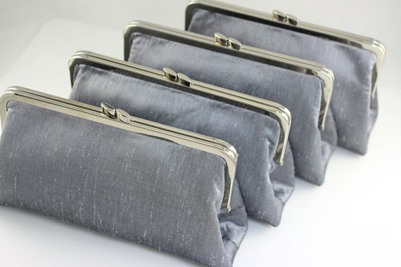 Wedding - Dupioni Silk in Silver Colour Bridesmaids Clutches / Wedding Gifts / Bridesmaid Gifts - Set of 8