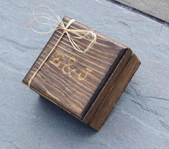Wedding - Ring Box - Laser Engraved Ring Box - Engraved Initials - Wedding Ring Pillow - Wedding Ring Cushion - Rustic Ring Box