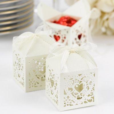 زفاف - Ivory Shimmer Decorative Favor Box Kit (Pack Of 25)
