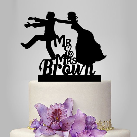 زفاف - Funny wedding cake topper, acrylic cake topper, Mr and Mrs cake topper, groom and bride silhouette cake topper, personalize cake topper