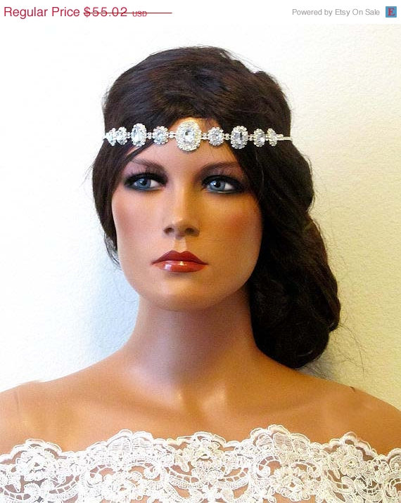 زفاف - Wedding hair accessory, Bridal hair accessory, OOAK Swarovski rhinestones, Crystal headband, ribbon Sash Headband , bridal headband