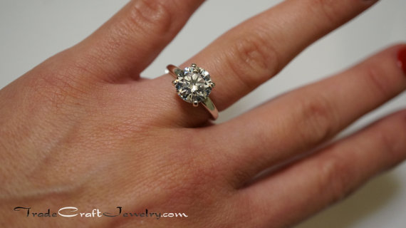 زفاف - Cubic Zirconia Engagement Ring 2.4-3 Carats CZ Promise Ring Sterling Silver Solitaire H&A Round Cut Faux Diamond Simulant Sizes 3-13
