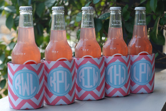 Wedding - Monogrammed Koozies Set/4 Bridesmaids or Bachelorette Can be Personalized