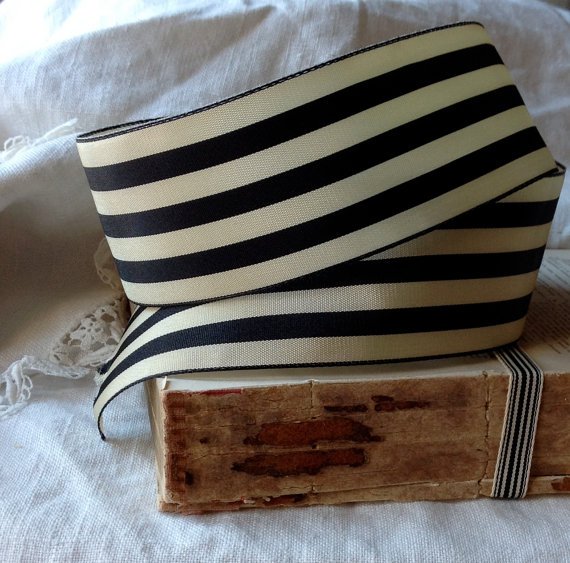 Mariage - striped black ebony and cream ribbon