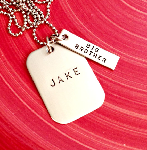 Hochzeit - Big Brother Personalized Dog Tag - Hand Stamped Necklace- Custom Jewelry for Him - Wedding Anniversary Necklace - Groomsmen Gift