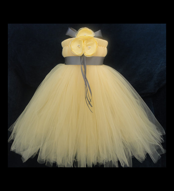 Mariage - Grey Yellow Flower Girl Dress