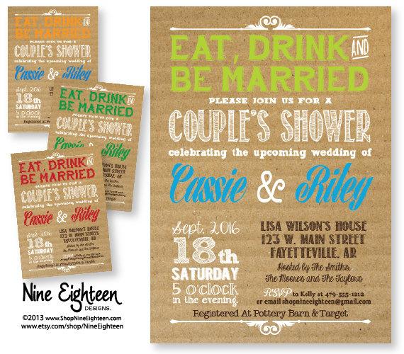 Свадьба - Couple's Shower Invitation. Eat Drink An Be Married theme. Custom Printable PDF/JPG. I design, you print. Made to Match add ons available.