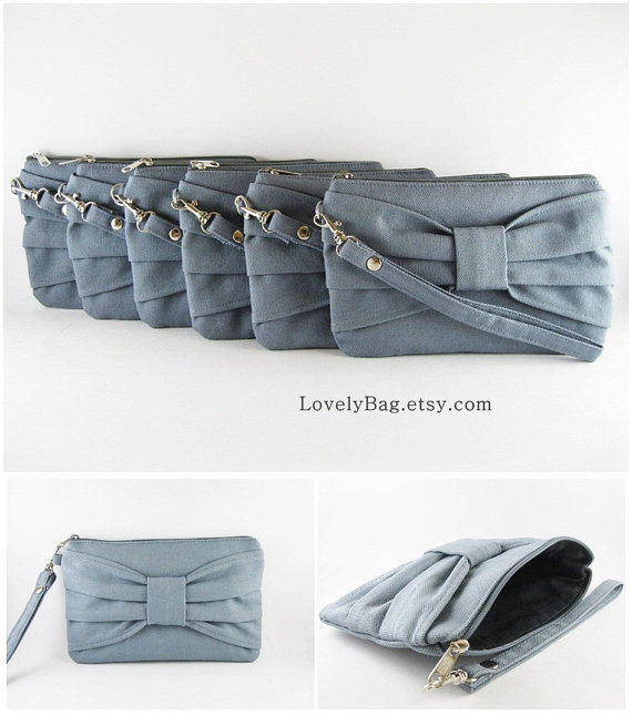 Wedding - Set of 4 Gray Bridesmaid Clutches - Made To Order