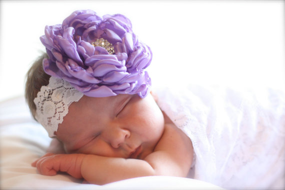 Свадьба - Lilac Flower Headband - Purple Newborn Headband - Lavendar Headband - Flowergirl Headband - Purple Wedding - Lace Headband