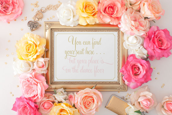 Wedding - Wedding Sign, Pink and Gold, Seating Sign, Placecard sign, Dance Sign - Pink and Gold Seating Sign
